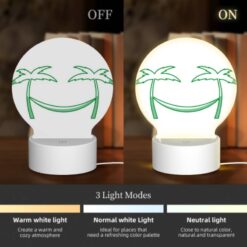 Round Acrylic Night Light, A Green Smiley Face With Two Palm Trees On Either Side. -Nuas Diy Shop 79d7a5255dbf44ab32d3d894e4e595b6e8501da8