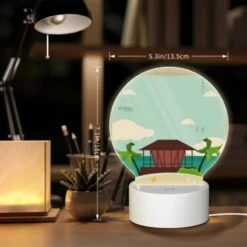 Round Acrylic Night Light, A Beach Scene With A House And Palm Trees. -Nuas Diy Shop 7a16fd49e1cac3fb7329972fc80fb85e95de9866