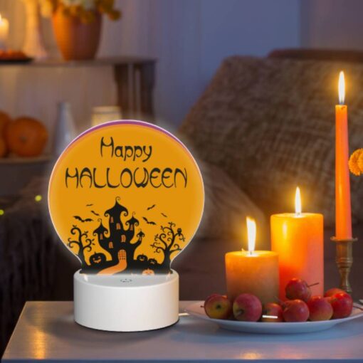 Round Acrylic Night Light, A Purple Background With A Happy Halloween Sign. -Nuas Diy Shop 7ab038c369b285f2374724cb05a3f342878e2b71