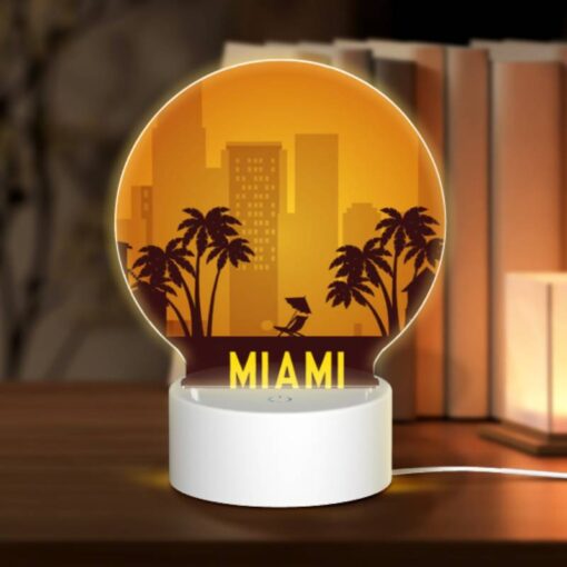 Round Acrylic Night Light, A Cityscape With A Beach Sign And Palm Trees. -Nuas Diy Shop 7af738775f904ee9e5de11cc50886f6c6ee44fef