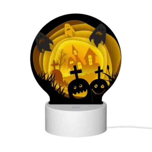 Round Acrylic Night Light, A Cartoon Of A House With A Ghost And A Pumpkin. -Nuas Diy Shop 7b0a2bde435701c6f17891e07c9b696024280f80