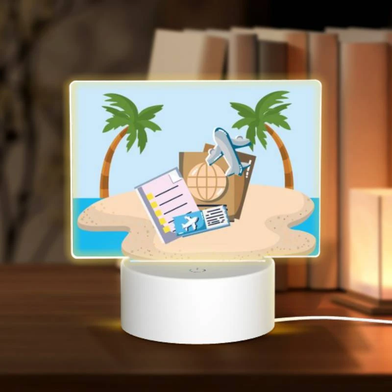Rectangular Acrylic Night Light, A collection of travel documents and a suitcase are placed on a sandy beach. Rectangular Acrylic Night Light, A Collection Of Travel Documents And A Suitcase Are Placed On A Sandy Beach. -Nuas Diy Shop 7b0b928991d58481b0a5f464b8435be20f412038
