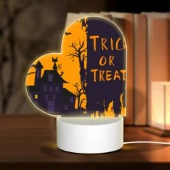 Love Acrylic Night Light, A Halloween Themed Poster With A House And A Tree.