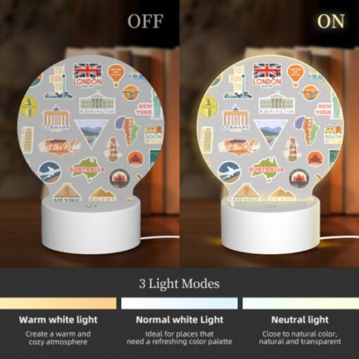 Round Acrylic Night Light, A Collection Of Travel Stickers From Various Countries. -Nuas Diy Shop 7b67f2bf08a4e1835e95fffcf958fd79d54e8831