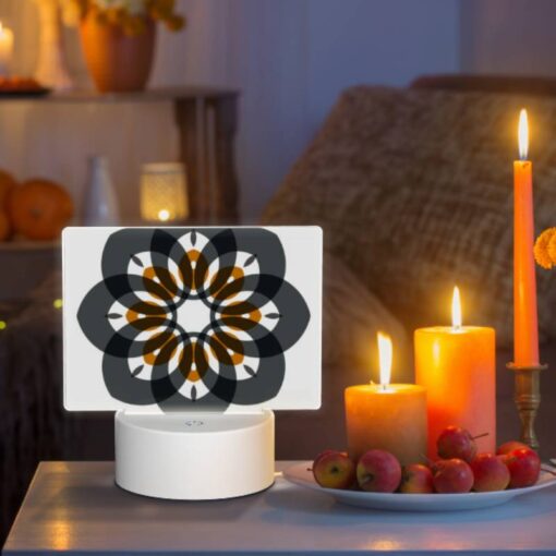 Rectangular Acrylic Night Light, A Black And White Flower With Orange And White Accents. -Nuas Diy Shop 7cfce373ca51fa5fc1aaf4410925b6f93c11b87b