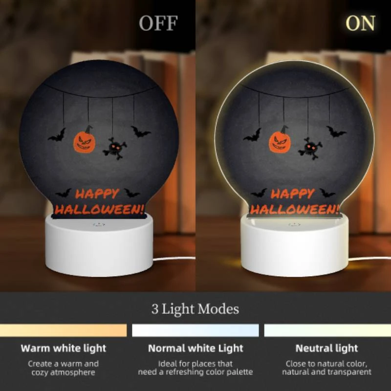 Round Acrylic Night Light, A Halloween decoration with a pumpkin and a bat. Round Acrylic Night Light, A Halloween Decoration With A Pumpkin And A Bat. -Nuas Diy Shop 7dd61b4d5959b1b86da772ffd77ea47695e91e62