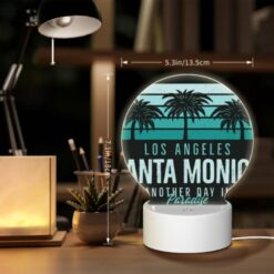 Round Acrylic Night Light, A Black And White Image Of Palm Trees And The Words "Los Angeles Santa Monica Another Day In Paradise." -Nuas Diy Shop 7decf9d101f5c47f78f0e28ab2690acc43a17cd3