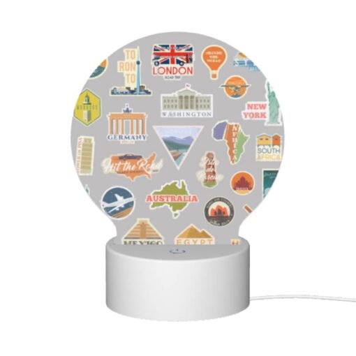Round Acrylic Night Light, A Collection Of Travel Stickers From Various Countries. -Nuas Diy Shop 7ebc3f3214e7181ac660b7402f2b8c8ee5140f4a
