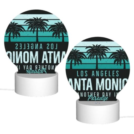 Round Acrylic Night Light, A Black And White Image Of Palm Trees And The Words "Los Angeles Santa Monica Another Day In Paradise." -Nuas Diy Shop 7eef8d3e383608a4772572896ecaa239b2e3a66d