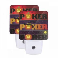 Night Light Set Of 2, A Poster With A Pumpkin On It That Says "Poker.".