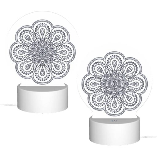 Round Acrylic Night Light, A Black And White Design Of A Flower. -Nuas Diy Shop 8008f8cdcd4d28f9dd46ce2054a34dba6590aac9