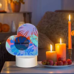 Love Acrylic Night Light, A Colorful Image Of Palm Trees And A Blue Circle With The Words "Enjoy Summer" Written On It. -Nuas Diy Shop 8022934073af662c3b0760b5e67793a9e1bf16d8
