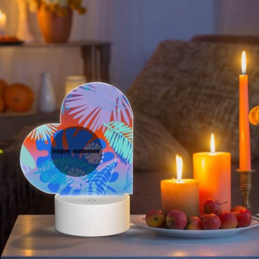 Love Acrylic Night Light, A Colorful Image Of Palm Trees And A Blue Circle With The Words "Enjoy Summer" Written On It. -Nuas Diy Shop 8022934073af662c3b0760b5e67793a9e1bf16d8