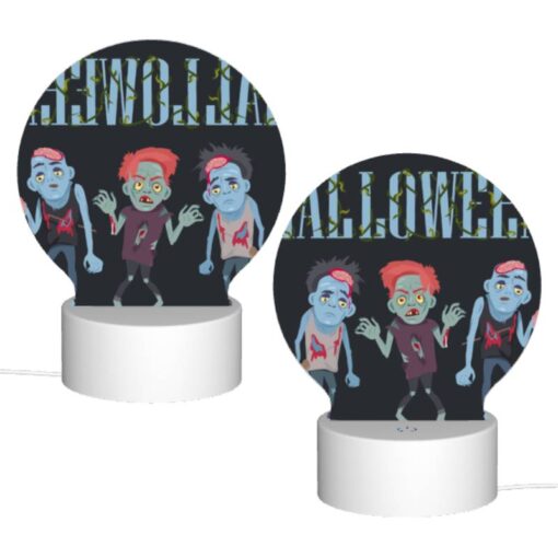 Round Acrylic Night Light, Three Zombie Characters Are Shown In A Black And White Image. -Nuas Diy Shop 8024f9cd12a7cb4b09b56965647f7695b4ee8c9c