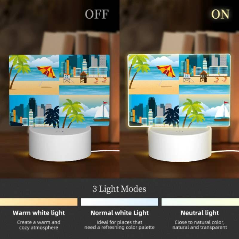 Rectangular Acrylic Night Light, A cityscape with a beach and palm trees. Rectangular Acrylic Night Light, A Cityscape With A Beach And Palm Trees. -Nuas Diy Shop 808d6441861b1f3b4456ff0dc99f48934f2ce326