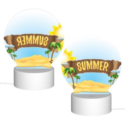 Round Acrylic Night Light, A Sign That Says "Summer" On A Beach. -Nuas Diy Shop 80ad8f69c8aca2e315fb22246a9a9f8c8ccaeef9