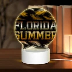 Round Acrylic Night Light, A Black And Yellow Sign That Says Florida Summer.