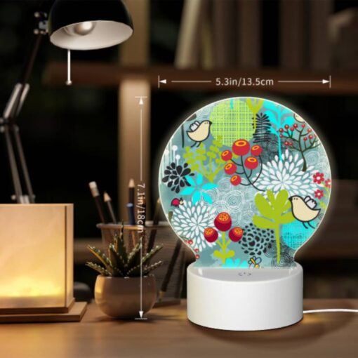Round Acrylic Night Light, A Colorful Floral Pattern With Birds And Bees. -Nuas Diy Shop 814bc7a19165eb1e581f70c52858cababb55b8b9