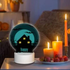 Round Acrylic Night Light, A House With A Blue Moon And Bats Flying Around It. -Nuas Diy Shop 823933b6aec710a29d53a7745b211d1155844247