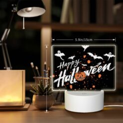 Rectangular Acrylic Night Light, A Black Background With Orange And White Bats And A Pumpkin. -Nuas Diy Shop 8251b1313f4123ef1679cdc475a7116f093d3f04