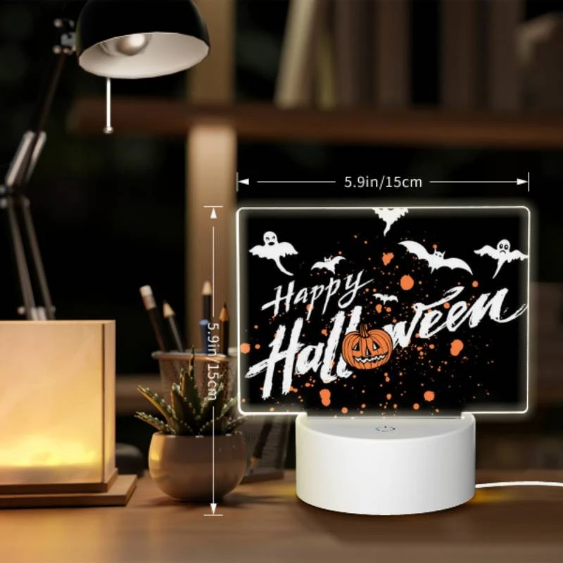 Rectangular Acrylic Night Light, A black background with orange and white bats and a pumpkin. Rectangular Acrylic Night Light, A Black Background With Orange And White Bats And A Pumpkin. -Nuas Diy Shop 8251b1313f4123ef1679cdc475a7116f093d3f04