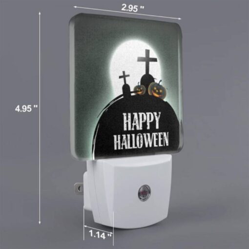 Night Light Set Of 2, A Black And White Image Of A Halloween Scene With A Cross And Pumpkins. -Nuas Diy Shop 827bd5a9bc707511f46052f57de73f0bab294fae