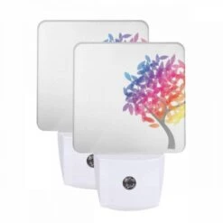 Night Light Set Of 2, A Colorful Tree With Leaves In Different Colors.