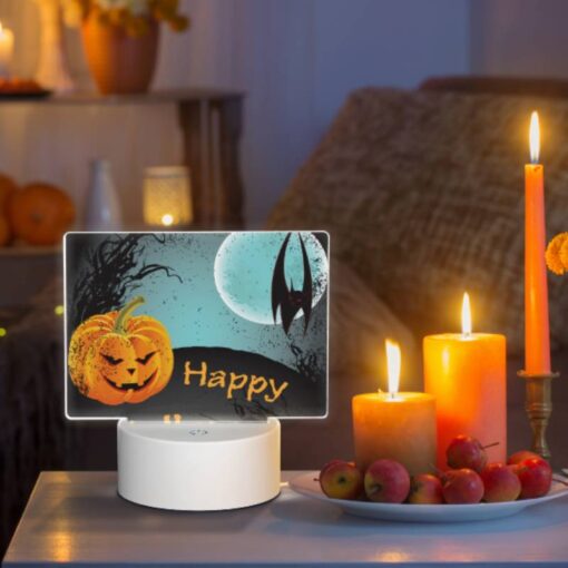 Rectangular Acrylic Night Light, A Happy Halloween Sign With A Pumpkin And A Bat. -Nuas Diy Shop 835291662a025651eb4e7431ac72a002cba737cf