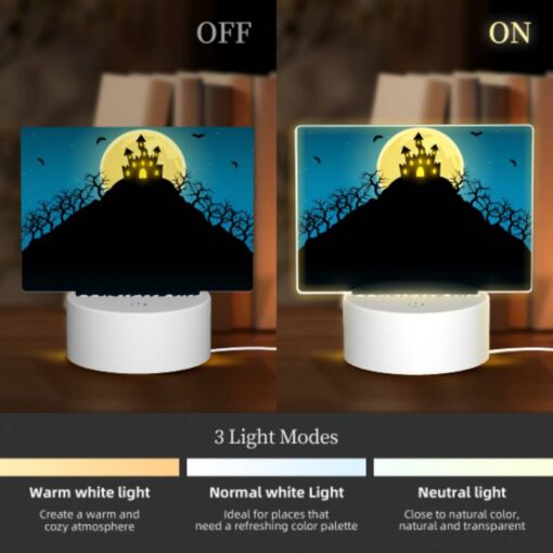 Rectangular Acrylic Night Light, A Halloween Poster With A Castle And Bats In The Sky. -Nuas Diy Shop 83a8b54172fba369f582d4388630d26e007ed619