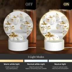 Round Acrylic Night Light, A Group Of Gold And White Pumpkins. 4 Round Acrylic Night Light, A Group Of Gold And White Pumpkins. -Nuas Diy Shop 83dbdbdf3bca8558f99447c21b58663425b3c4b0