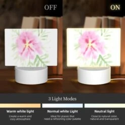 Rectangular Acrylic Night Light, A Pink Flower With Green Leaves. -Nuas Diy Shop 84cf7de94eb521d0cb3dfc507b3f1f598b8cc5cc