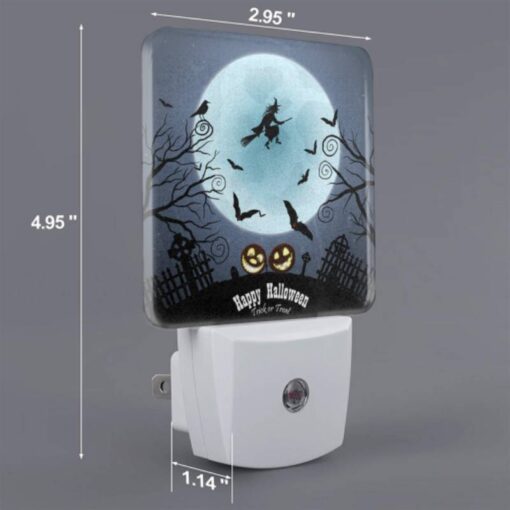 Night Light Set Of 2, A Witch Flies Over A Moonlit Night With A Full Moon And Bats Flying Around. -Nuas Diy Shop 84f6e3b616b840e1d40b2ef17034cfbee67d74c1