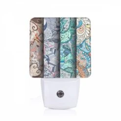 Night Light, Three Different Colored Paintings Of Flowers.