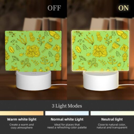 Rectangular Acrylic Night Light, A Green Background With Yellow Flowers And Leaves. -Nuas Diy Shop 861ab99696d02e0751f3b4e5742ab1249dba97a0