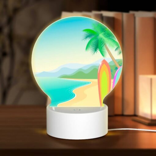 Round Acrylic Night Light, Two Surfboards Are On The Beach -Nuas Diy Shop 865b9a85a29787ad9ac526f169378d4692c27b94