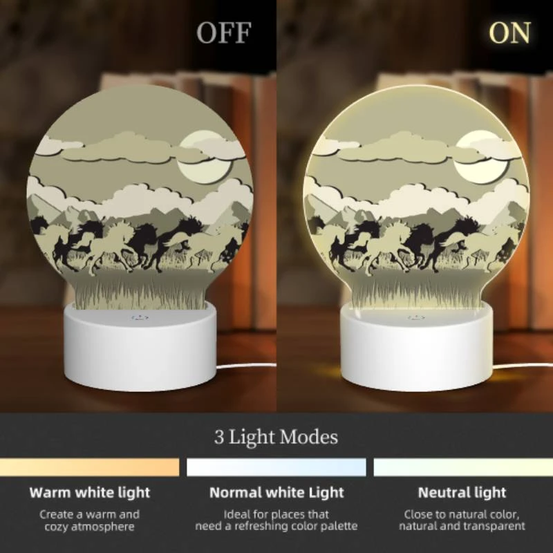 Round Acrylic Night Light, A group of horses running in a field. Round Acrylic Night Light, A Group Of Horses Running In A Field. -Nuas Diy Shop 86c562760df8b0fd67116273b3cabc4683bf326b