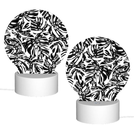 Round Acrylic Night Light, A Black And White Pattern Of Leaves. -Nuas Diy Shop 86fdaa556368ca2d6e5a5c872aac6efef8e84717
