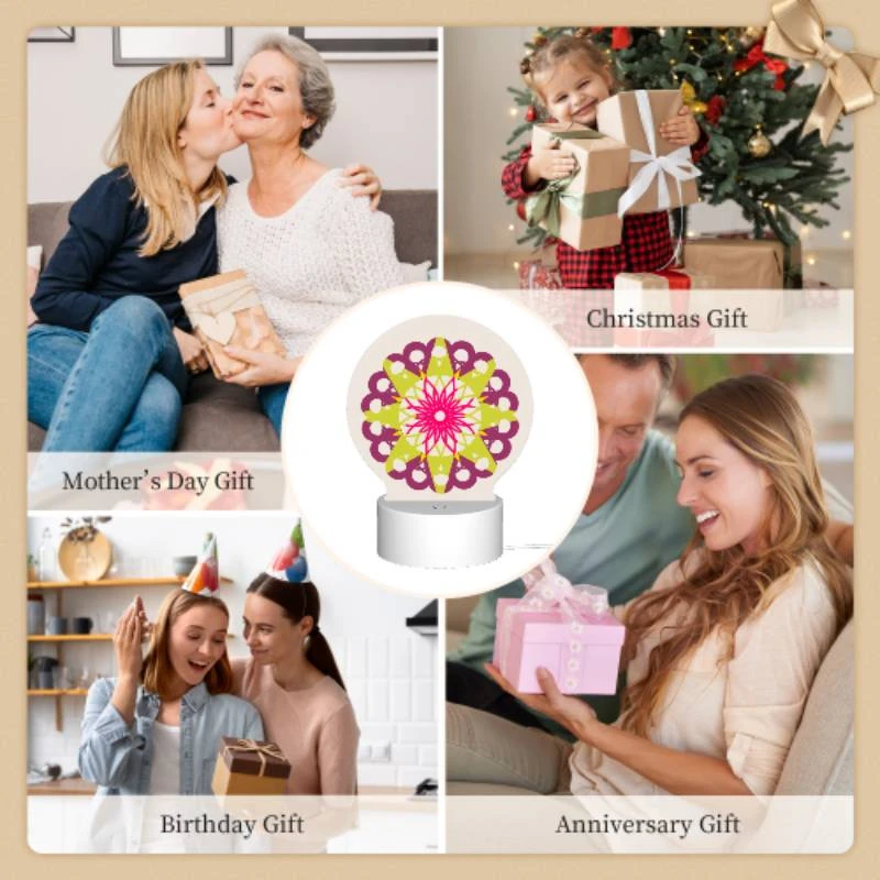 Round Acrylic Night Light, A colorful flower with a yellow center and pink petals. Round Acrylic Night Light, A Colorful Flower With A Yellow Center And Pink Petals. -Nuas Diy Shop 8756c65ee917fa25669488d839b8ec69255fb91e