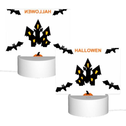 Rectangular Acrylic Night Light, A Halloween Themed Image With A Pumpkin And Bats. -Nuas Diy Shop 876baa9c4641c607ffbbf157d7dd4751cf153bdb
