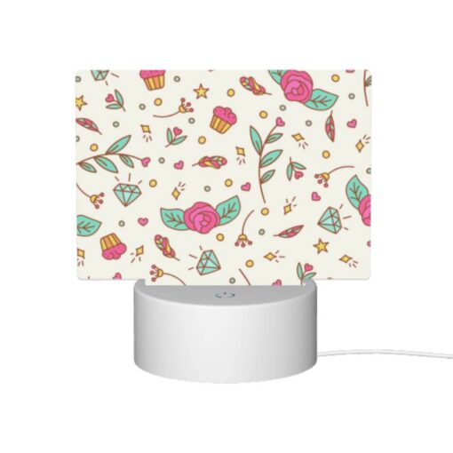 Rectangular Acrylic Night Light, A Pattern Of Flowers And Stars With A Pink Rose In The Center. -Nuas Diy Shop 879d0b1c8ee98c631e280d17fe7a020462949613