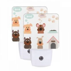 Night Light Set Of 2, A Collection Of Cartoon Dog Images.