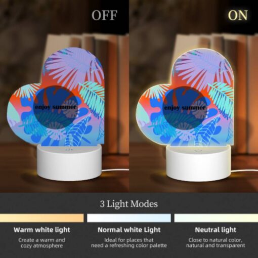 Love Acrylic Night Light, A Colorful Image Of Palm Trees And A Blue Circle With The Words "Enjoy Summer" Written On It. -Nuas Diy Shop 87e99e112170020bbab57758210d43c6b24b5f56