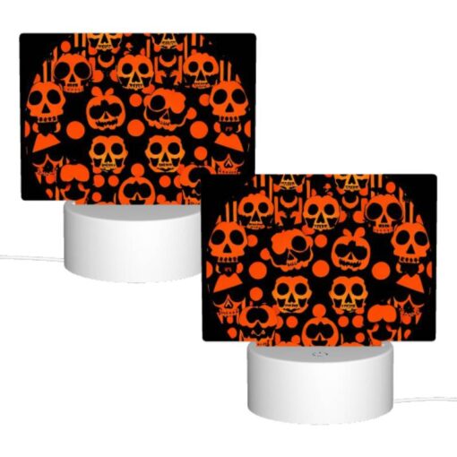 Rectangular Acrylic Night Light, A Round Orange And Black Design With Many Skulls And Pumpkins On It. -Nuas Diy Shop 88449aa30368c5e1fe990ee9a56bf1c2ce6baa50
