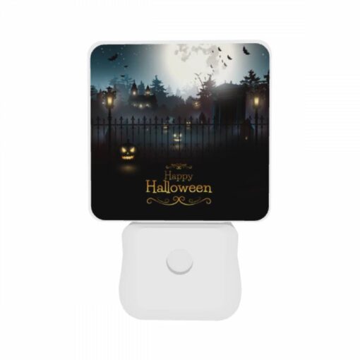 Night Light Set Of 2, A Black And White Image Of A Halloween Scene With A Fence And A Moon In The Background. -Nuas Diy Shop 8b4a8037d859df6e8034370a97c334a7b824ebfa