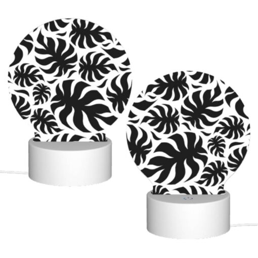 Round Acrylic Night Light, A Pattern Of Black And White Flowers. -Nuas Diy Shop 8ca435db2709ccafe7a718391396594e4e57b8c4