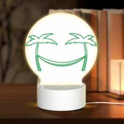 Round Acrylic Night Light, A Green Smiley Face With Two Palm Trees On Either Side.