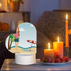 Love Acrylic Night Light, A Woman In A Pink Shirt And Blue Shorts Is Standing On A Beach -Nuas Diy Shop 8cfd399dbbad286439ce06b33777d67f943abe79