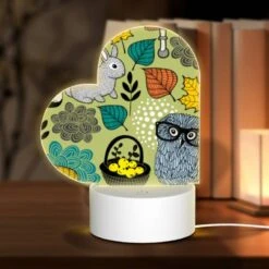Love Acrylic Night Light, A Colorful Cartoon Of A Bunny And A Mushroom With A Basket Of Fruit.