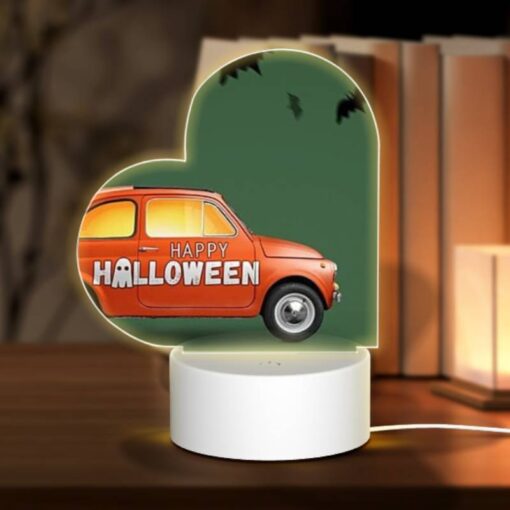 Love Acrylic Night Light, A Small Orange Car With A Bumper Sticker That Says "Happy Halloween!" -Nuas Diy Shop 8d8c6f14329dc02e1603519327cfa2a31d41966c