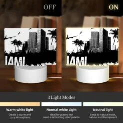 Rectangular Acrylic Night Light, A Black And White Photo Of A City With The Word "Miami" Written In The Foreground. 4 Rectangular Acrylic Night Light, A Black And White Photo Of A City With The Word "Miami" Written In The Foreground. -Nuas Diy Shop 8ea98691d6136d51dedf197320104fbab9913fc8